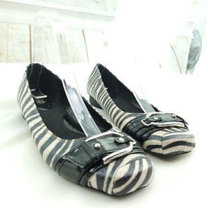 Cato's Womens Black White Zebra Print Square Toe Slip On Ballet Flats Size 7W